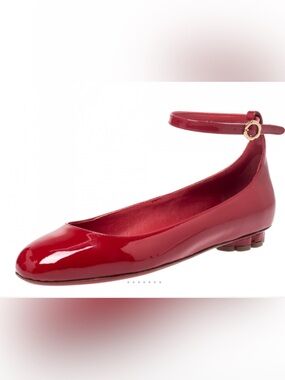 SALVATORE FERRAGAMO Cefalu Red Patent Leather Ballet Flats Ankle Straps Size